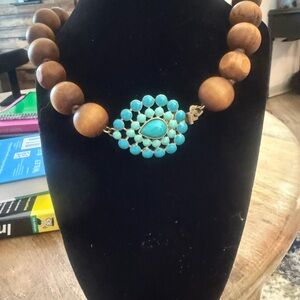 Stella & Dot Turquoise and Wood Bead Statement Necklace